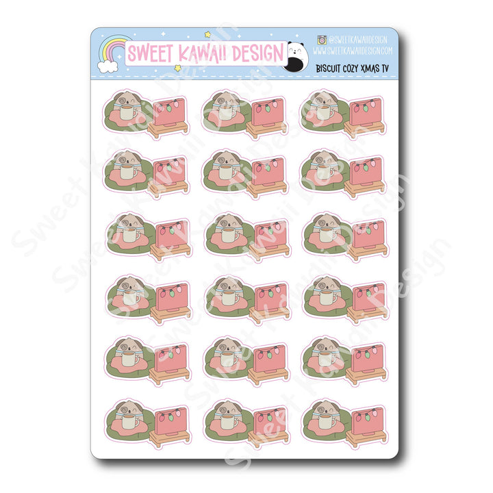 Kawaii Biscuit Stickers - Cozy Christmas TV