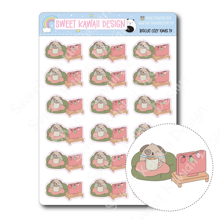 Kawaii Biscuit Stickers - Cozy Christmas TV