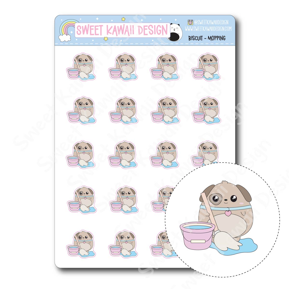 Kawaii Biscuit Stickers - Mopping