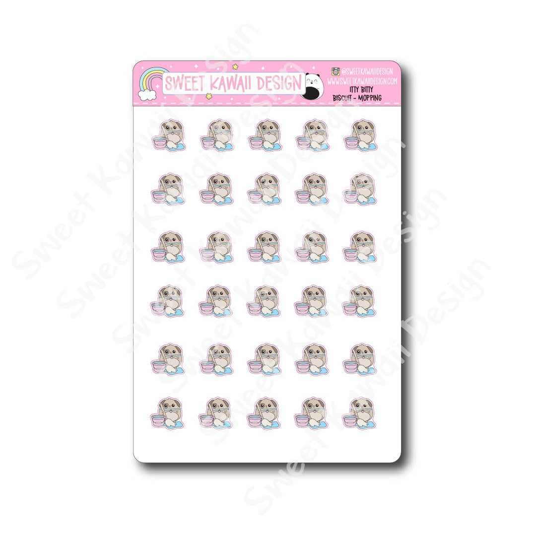 Kawaii Biscuit Stickers - Mopping