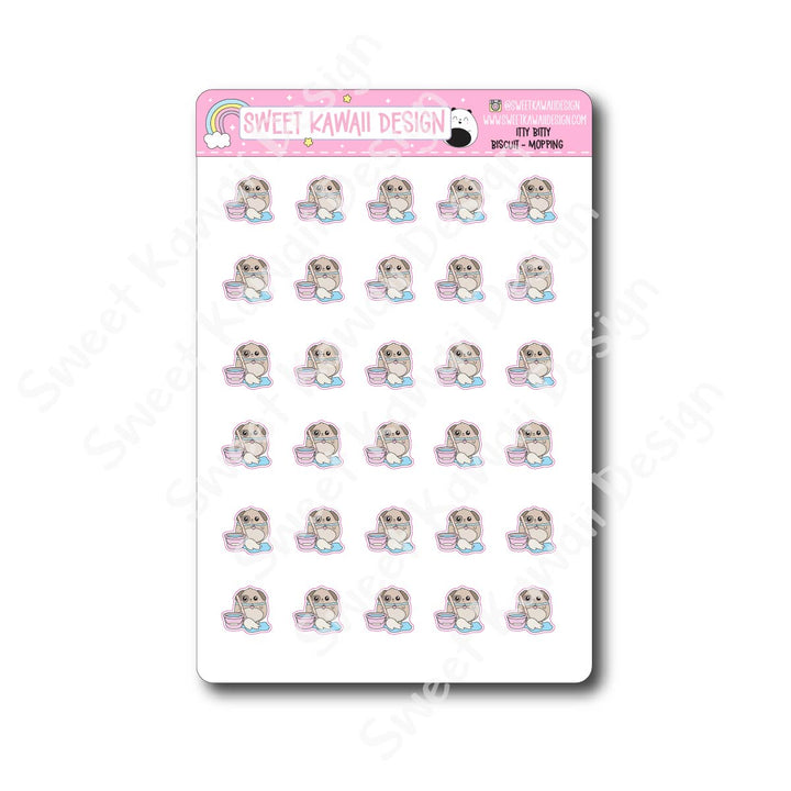 Kawaii Biscuit Stickers - Mopping