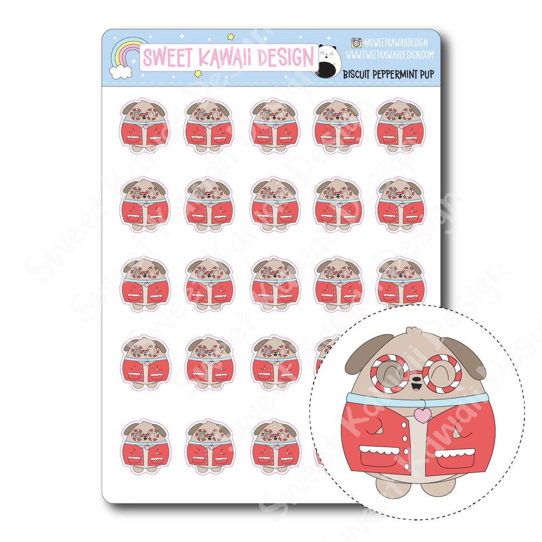 Kawaii Biscuit Stickers - Peppermint Pup