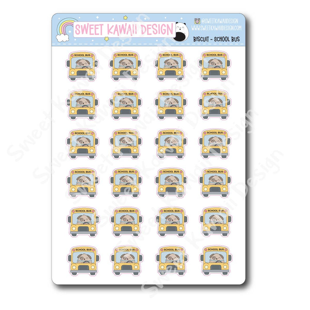 Kawaii Biscuit Stickers - School Bus
