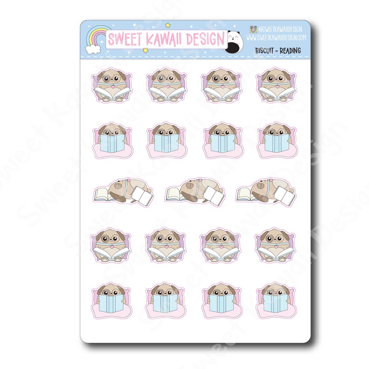 Kawaii Biscuit Stickers - Reading