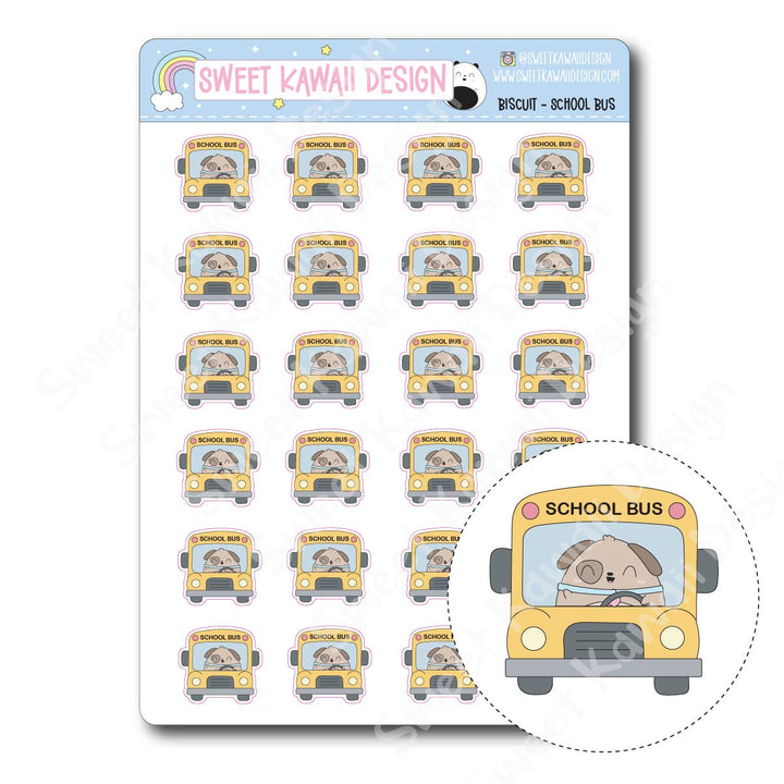 Kawaii Biscuit Stickers - School Bus