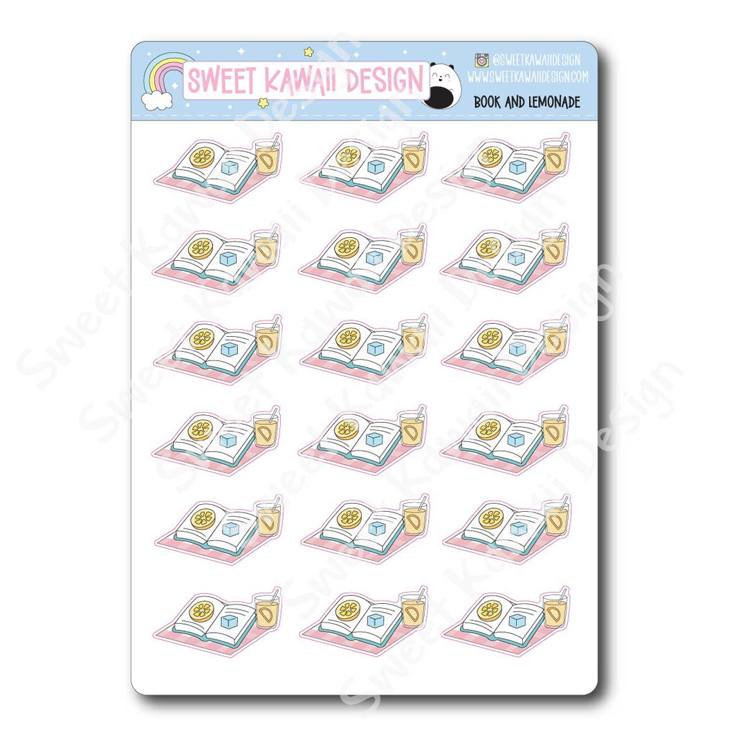 Kawaii Book and Lemonade Stickers