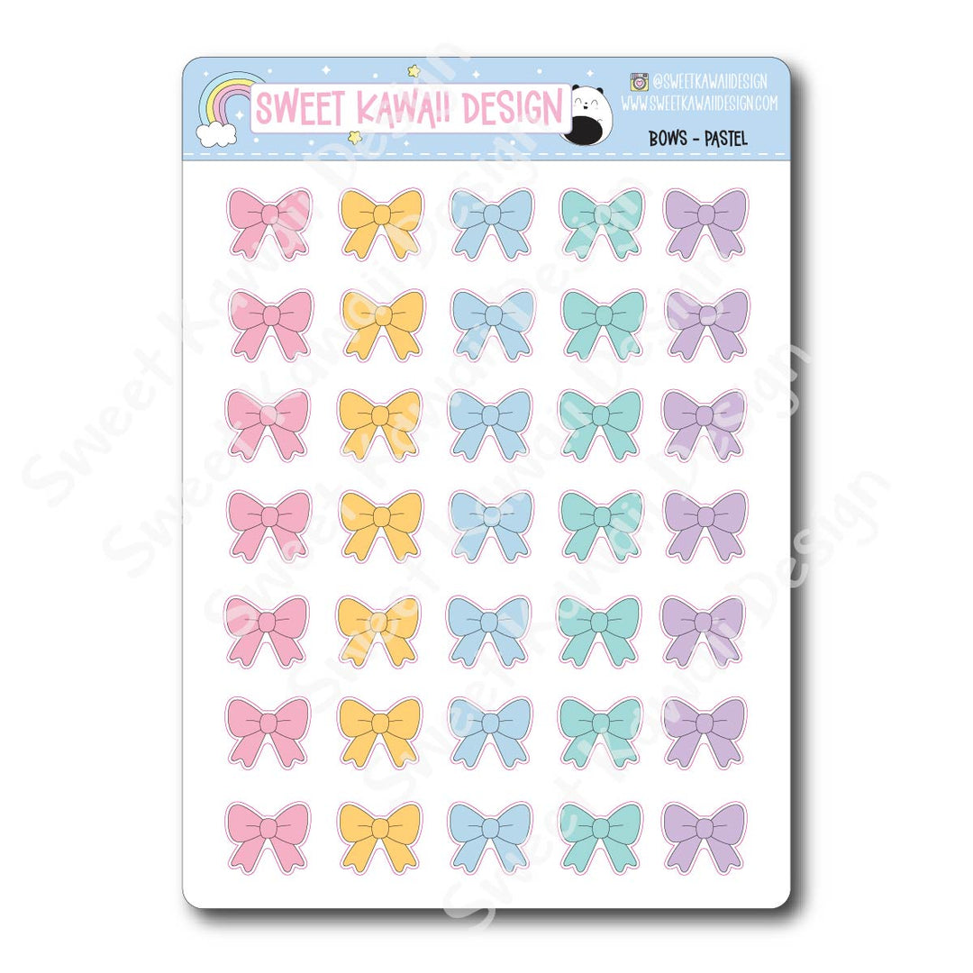 Kawaii Bow Stickers - Pastel