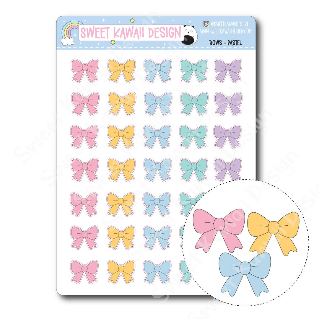 Kawaii Bow Stickers - Pastel