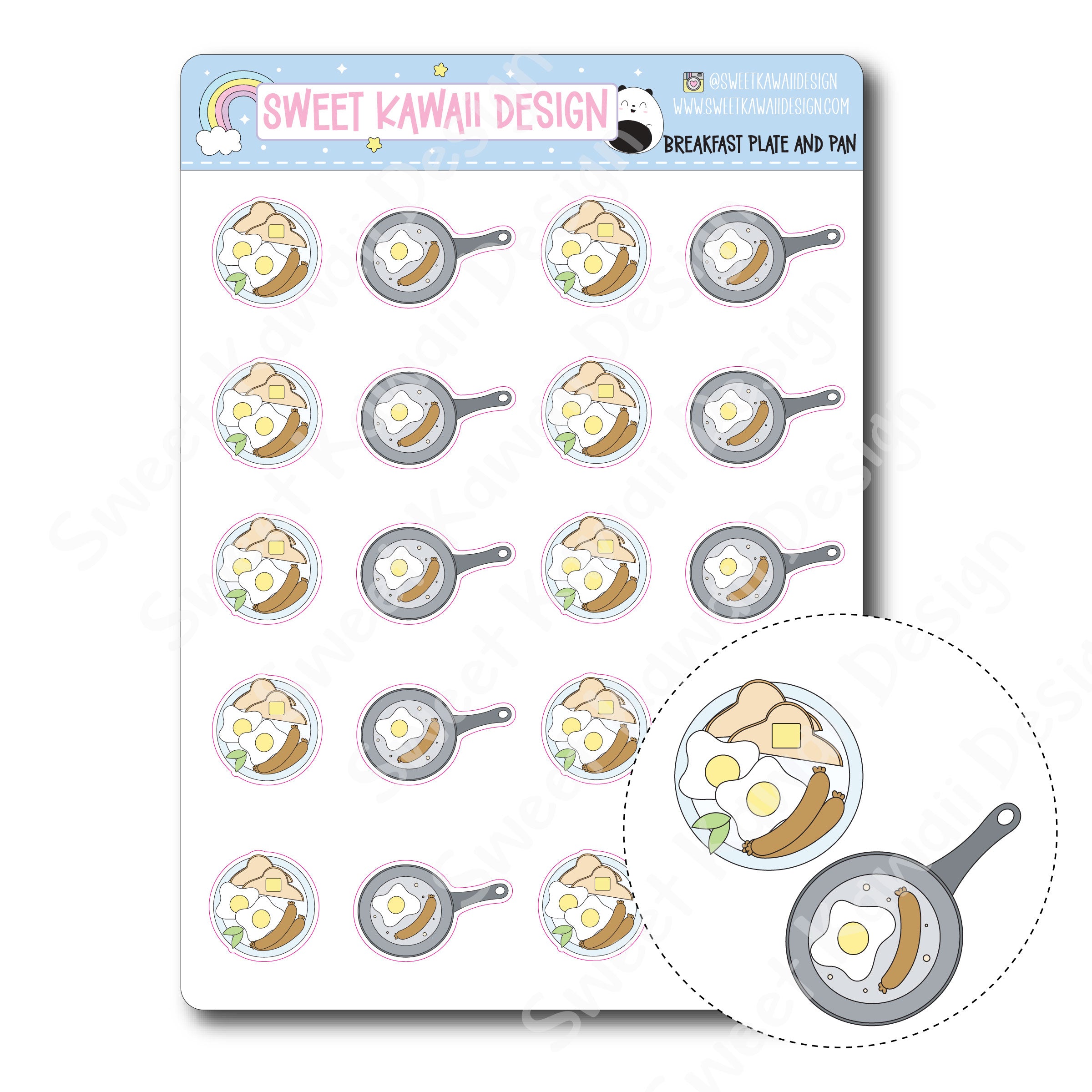 Kawaii Breakfast Plate and Pan Stickers