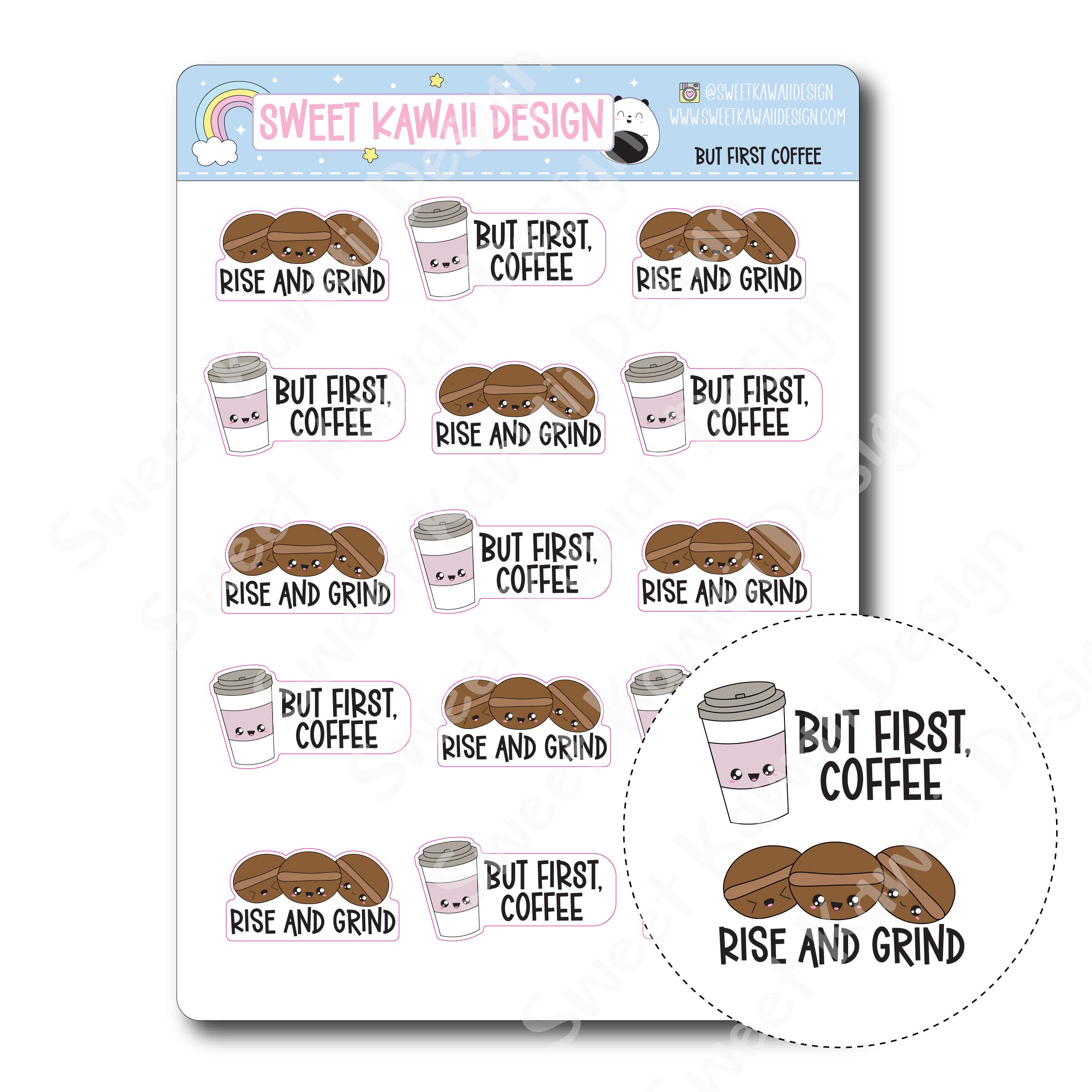 Kawaii But First, Coffee Stickers
