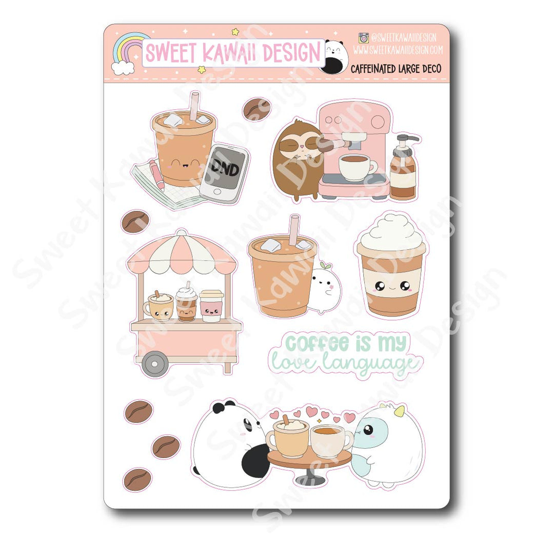 Kawaii Caffeinated Deco (LARGE) Stickers