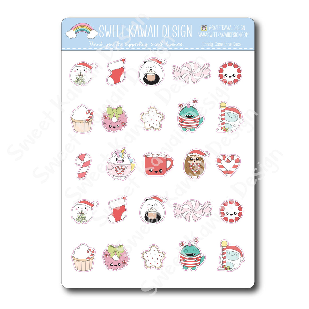 Kawaii Candy Cane Lane Deco Stickers