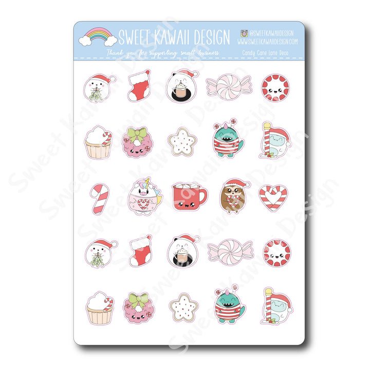 Kawaii Candy Cane Lane Deco Stickers