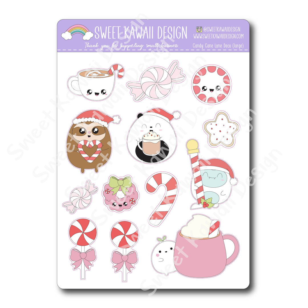 Kawaii Candy Cane Lane Deco (LARGE) Stickers