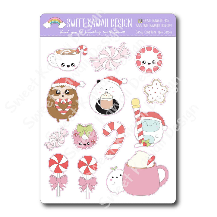 Kawaii Candy Cane Lane Deco (LARGE) Stickers