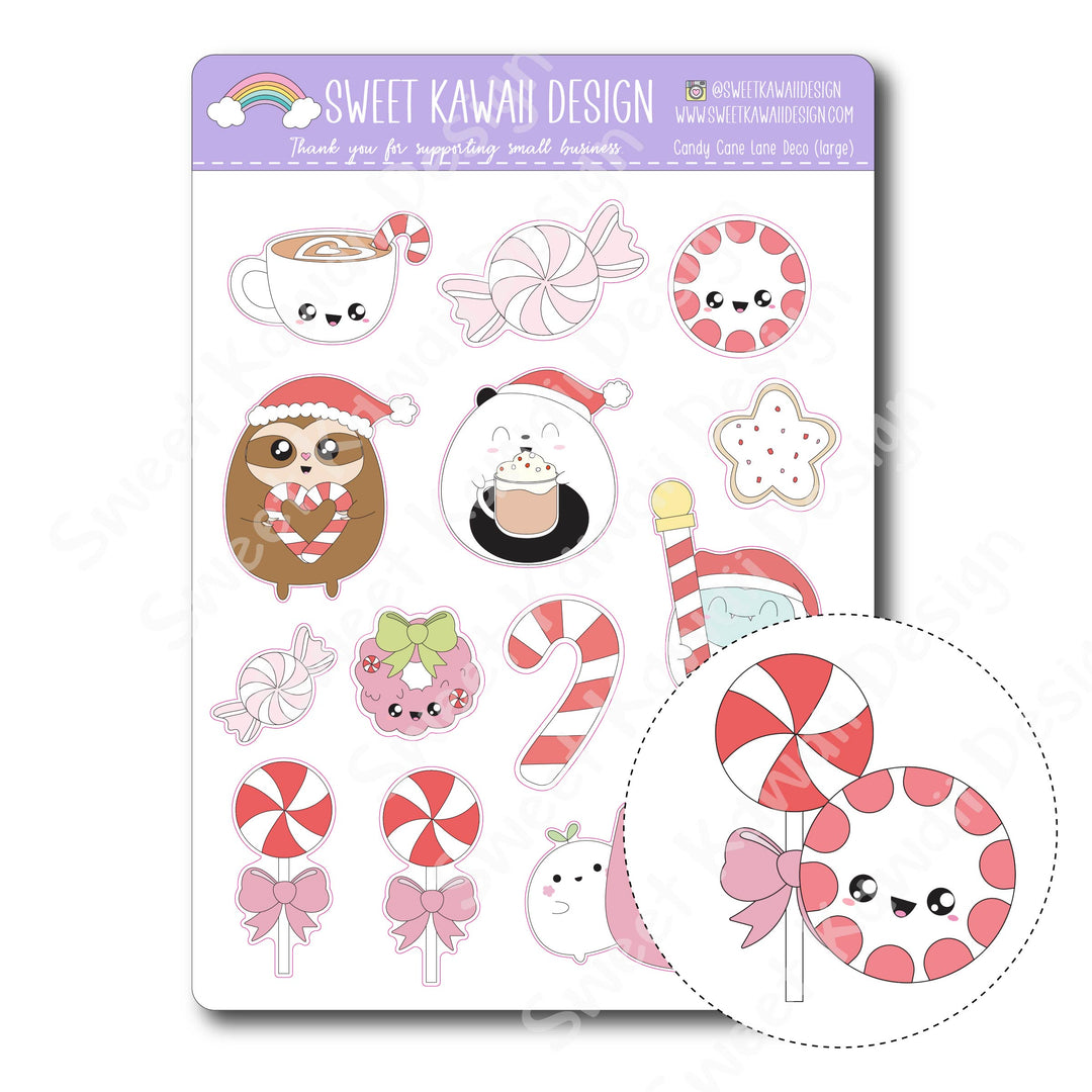 Kawaii Candy Cane Lane Deco (LARGE) Stickers