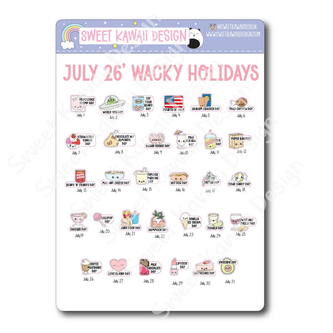 Itty Bitty Kawaii Celebrate the Day Stickers - July 2026