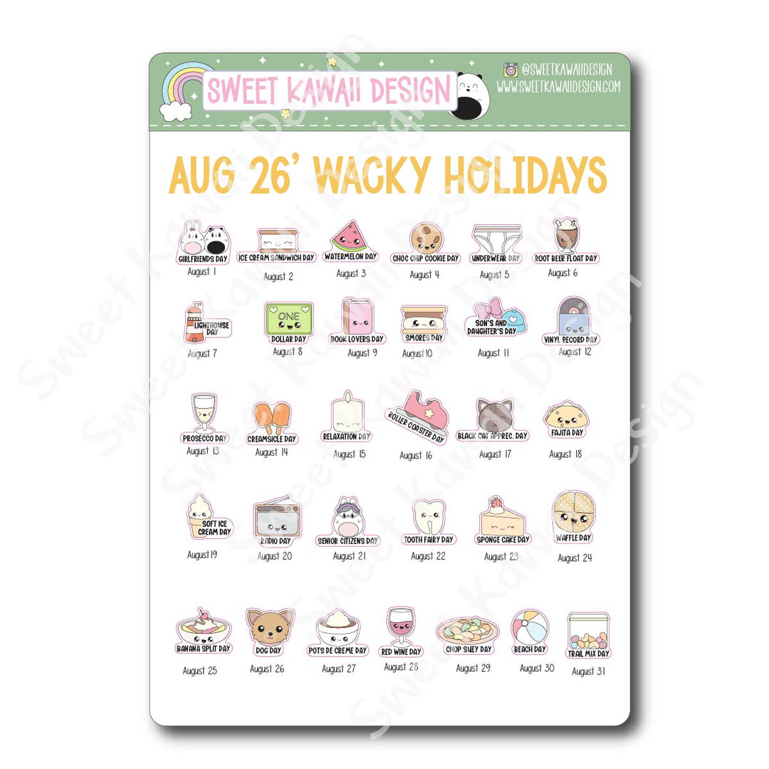 Itty Bitty Kawaii Celebrate the Day Stickers - August 2026