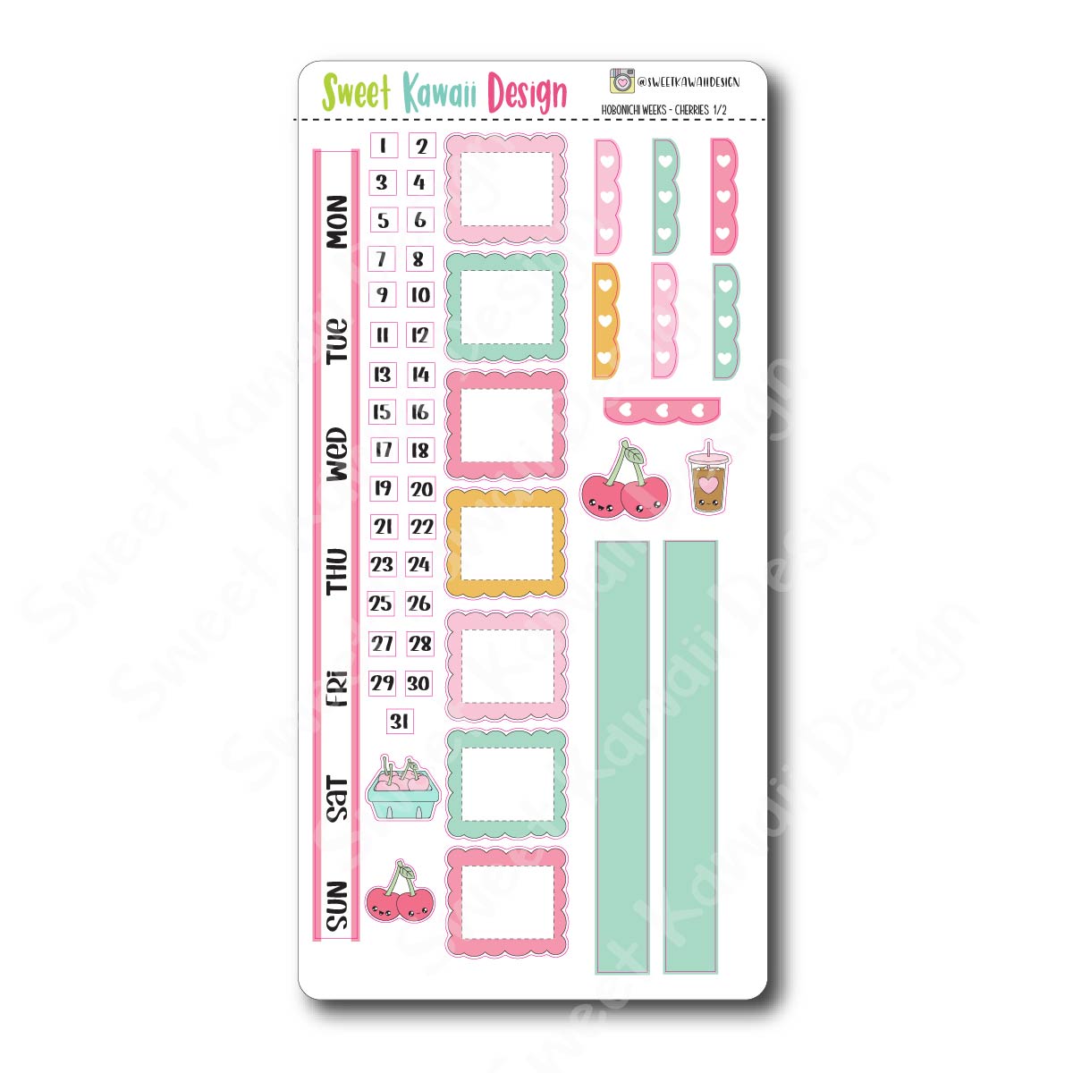 Kawaii Hobonichi Weeks Stickers - Cherries