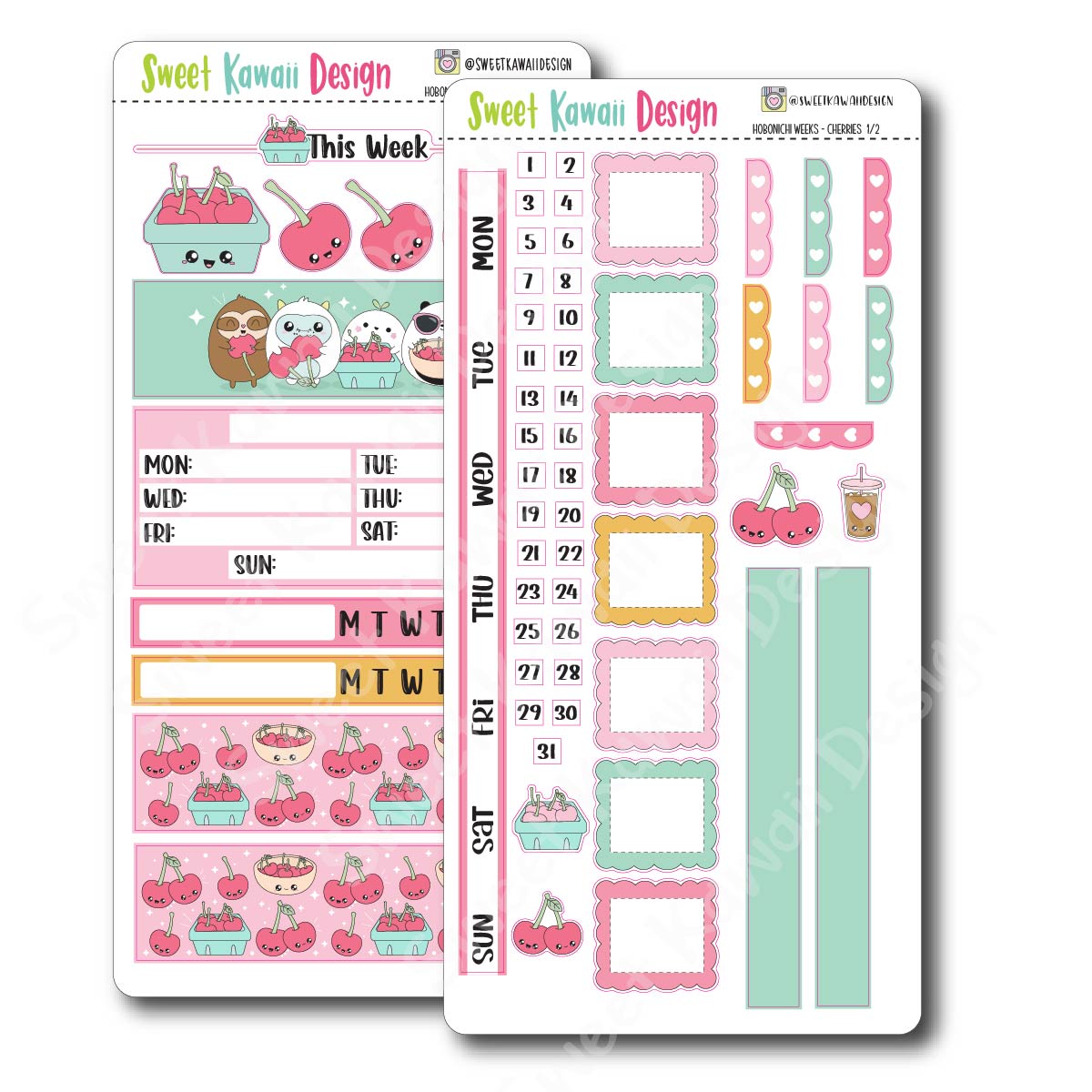 Kawaii Hobonichi Weeks Stickers - Cherries