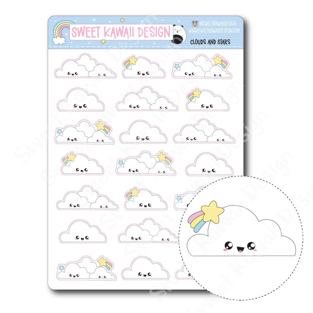 Kawaii Clouds and Stars Stickers