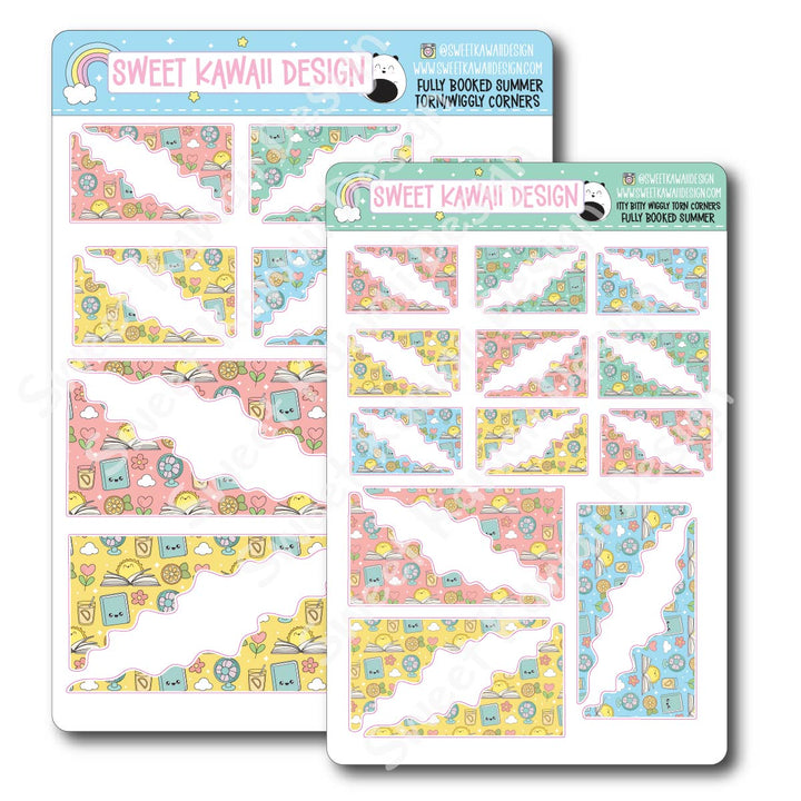 Kawaii Torn / Wiggly Corner Stickers - Fully Booked Summer