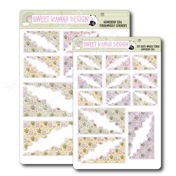 Kawaii Torn / Wiggly Corner Stickers - Homebody Era