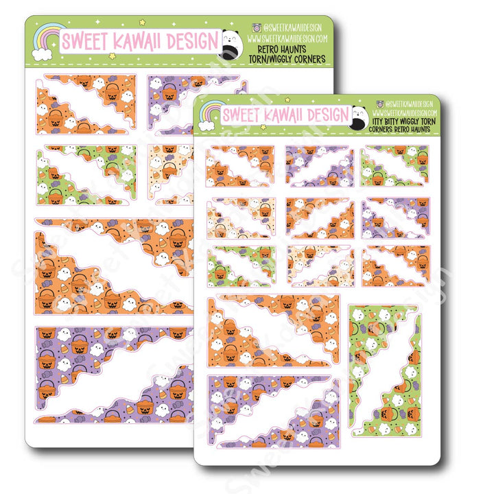 Kawaii Torn / Wiggly Corner Stickers - Retro Haunts