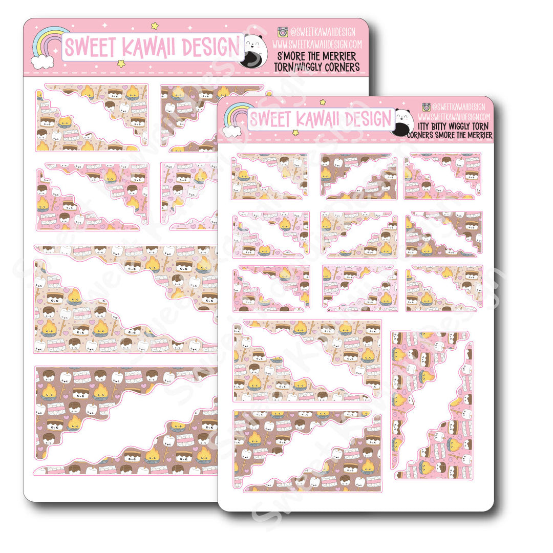Kawaii Torn / Wiggly Corner Stickers - S'more the Merrier