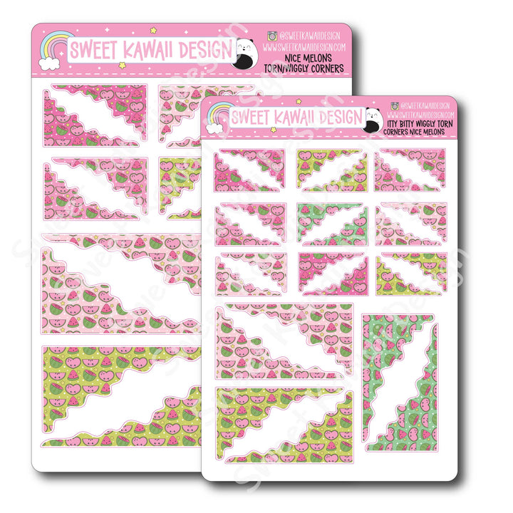 Kawaii Torn / Wiggly Corner Stickers - Nice Melons