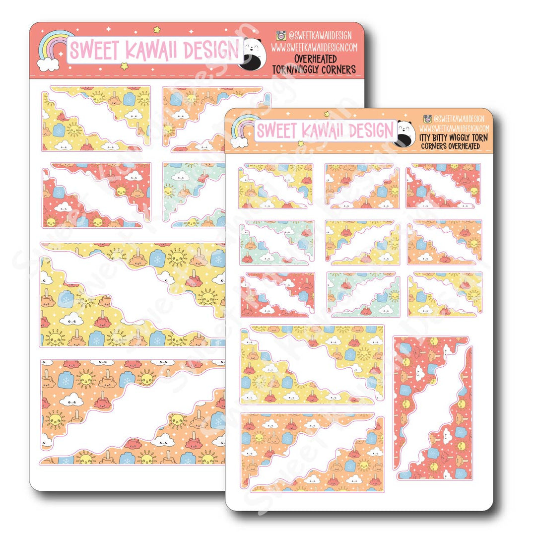 Kawaii Torn / Wiggly Corner Stickers - Overheated