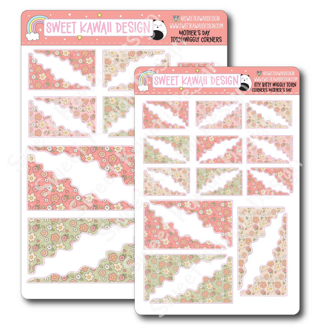 Kawaii Torn / Wiggly Corner Stickers - Mother's Day