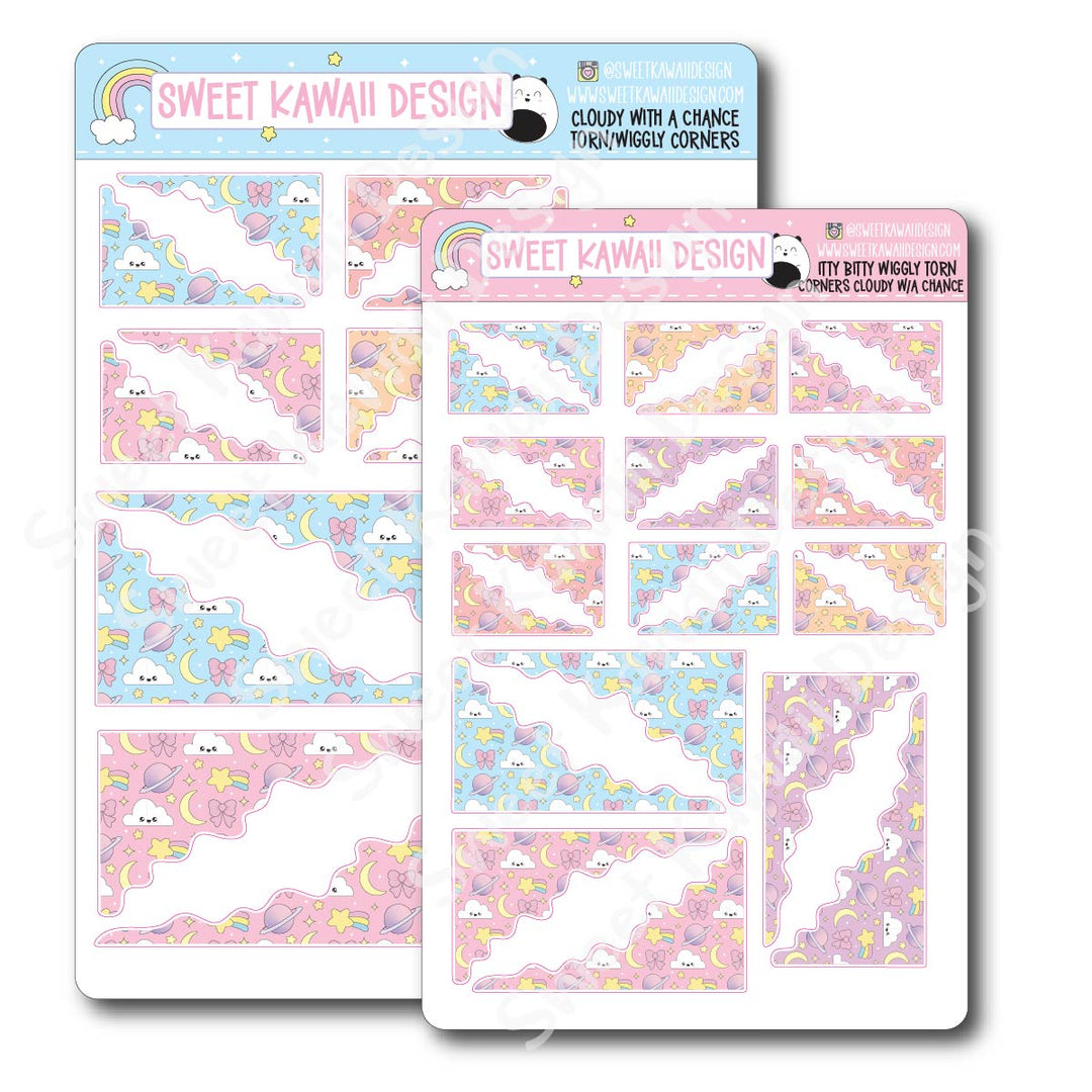Kawaii Torn / Wiggly Corner Stickers - Cloudy With A Chance