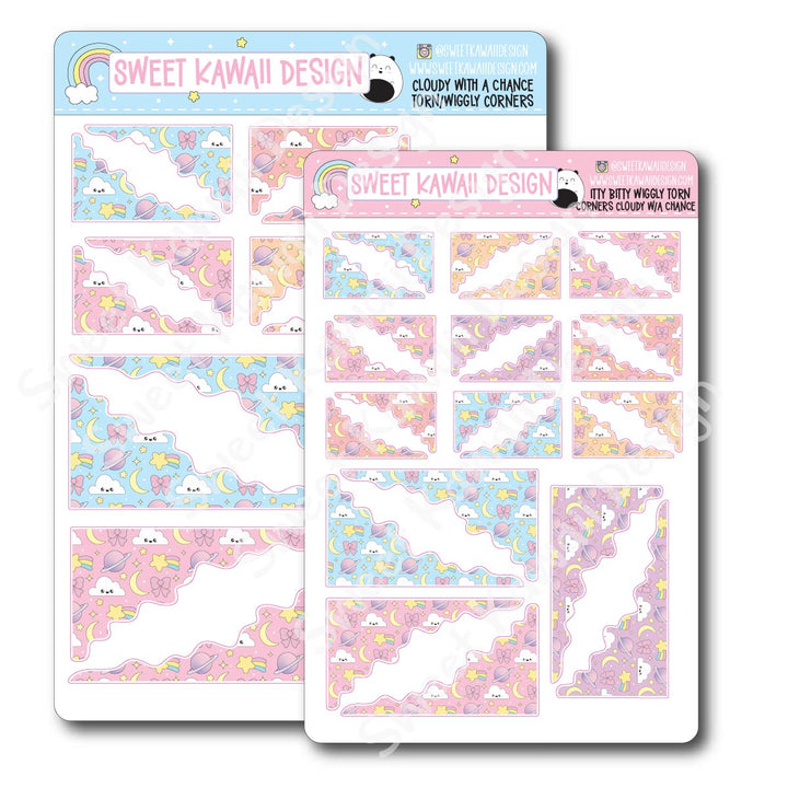 Kawaii Torn / Wiggly Corner Stickers - Cloudy With A Chance