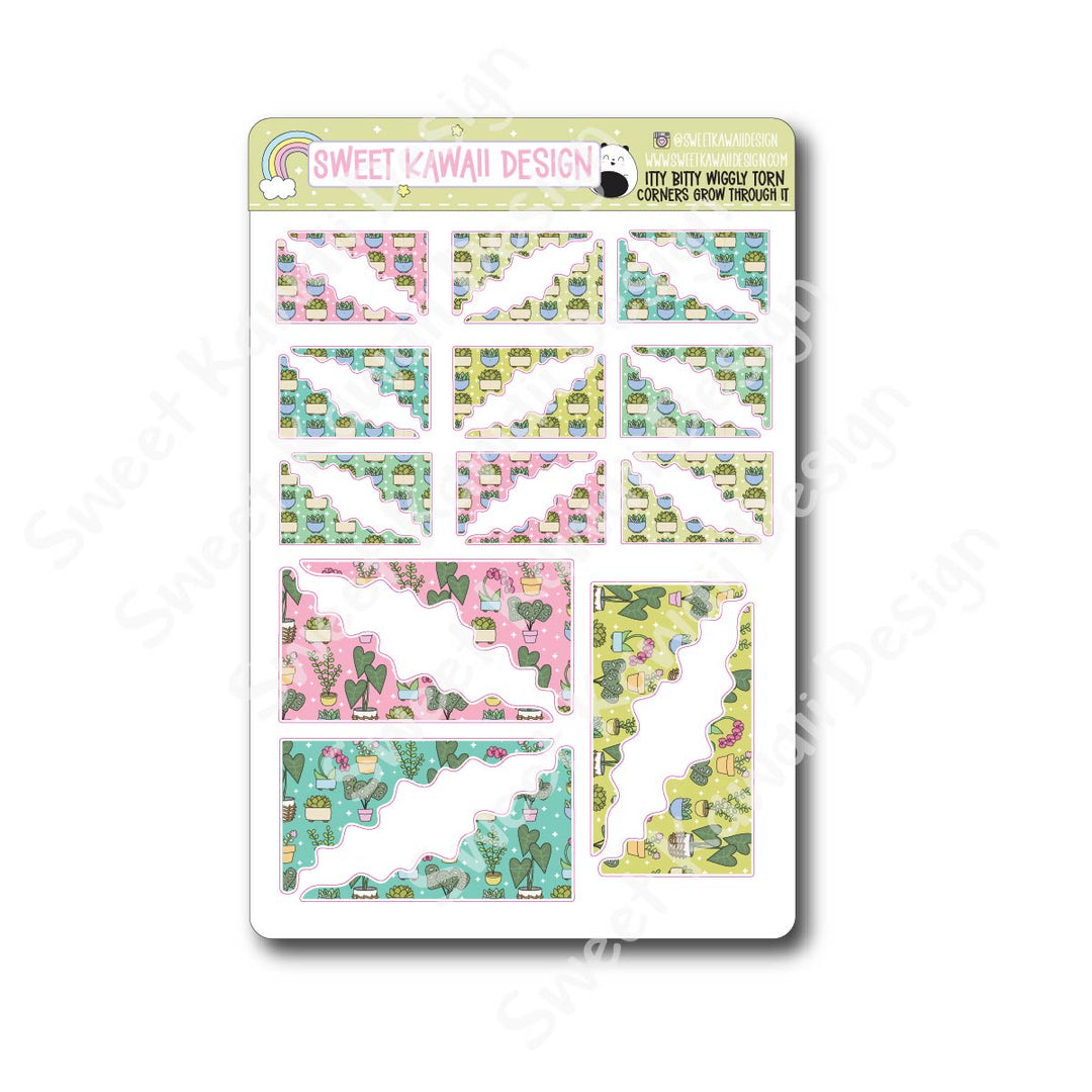 Kawaii Torn / Wiggly Corner Stickers - Grow Through It
