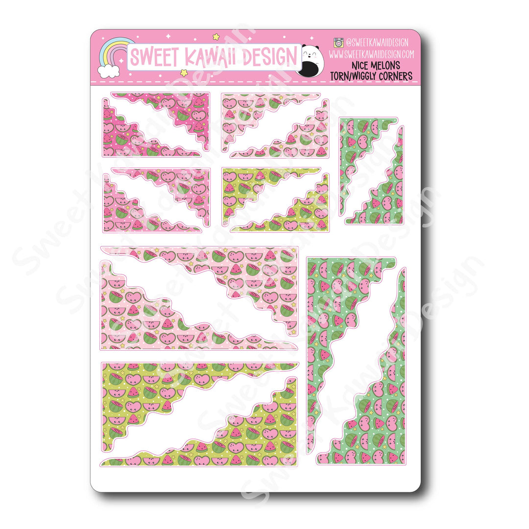 Kawaii Torn / Wiggly Corner Stickers - Nice Melons