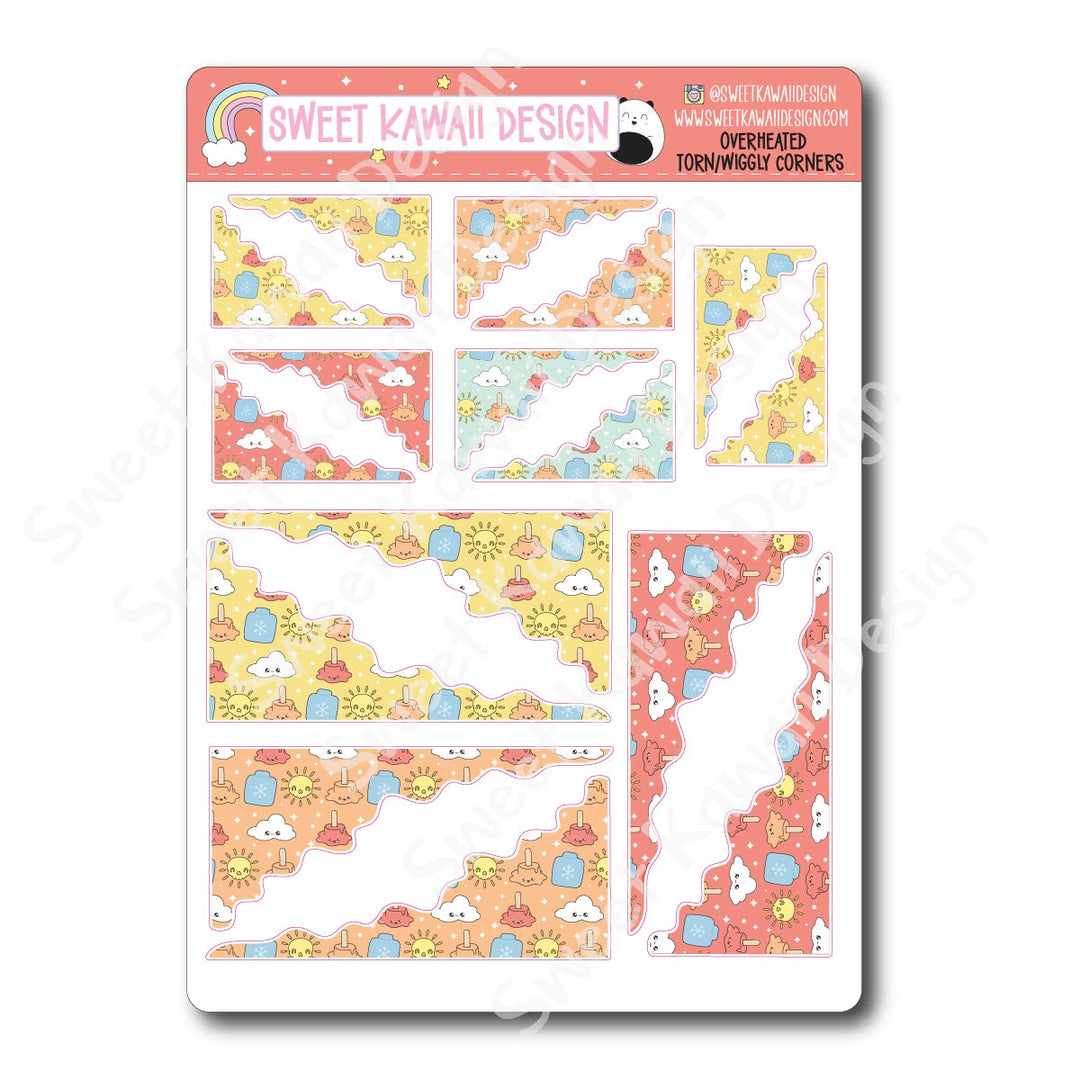 Kawaii Torn / Wiggly Corner Stickers - Overheated