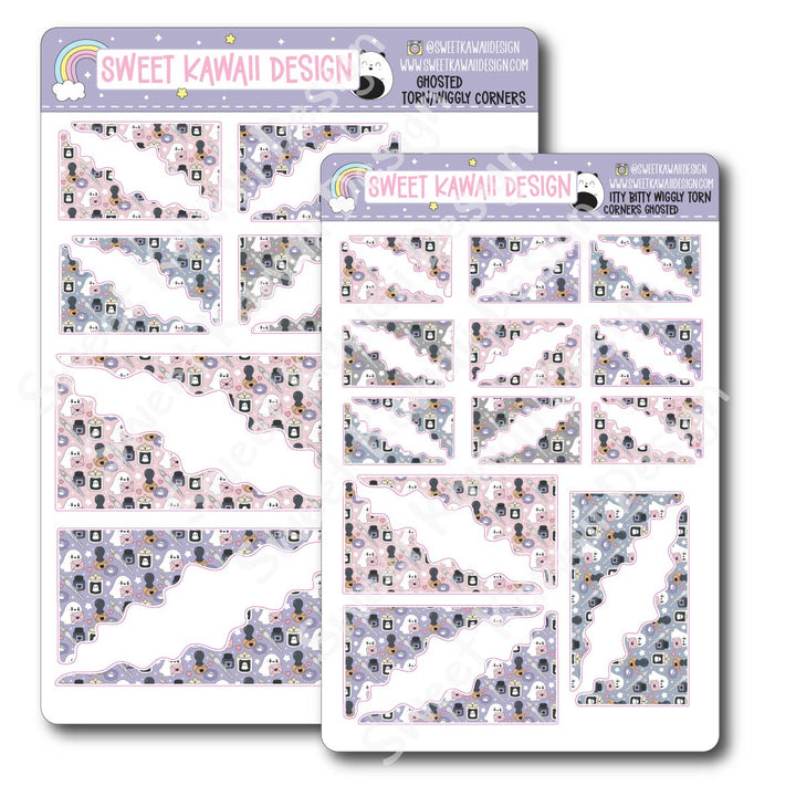 Kawaii Torn / Wiggly Corner Stickers - Ghosted