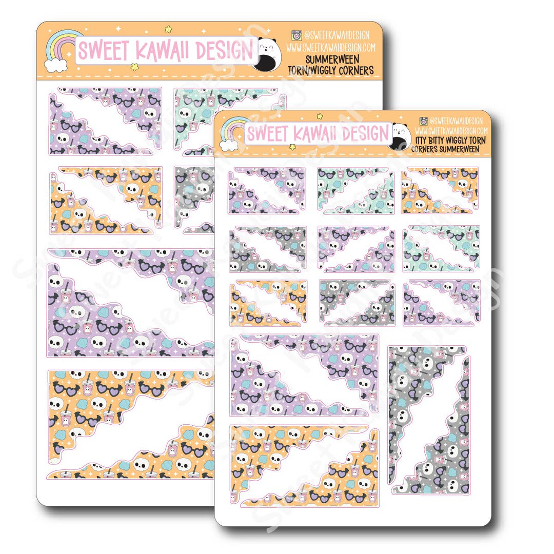 Kawaii Torn / Wiggly Corner Stickers - Summerween