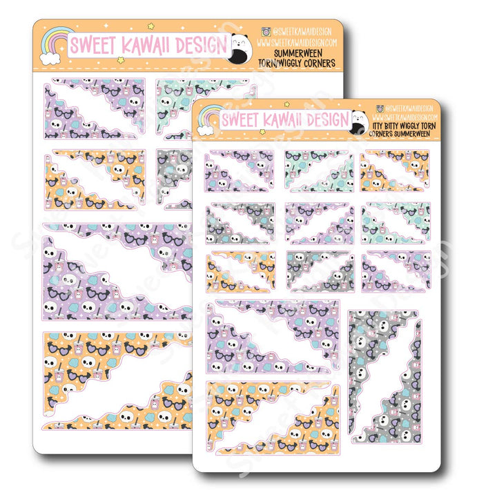 Kawaii Torn / Wiggly Corner Stickers - Summerween