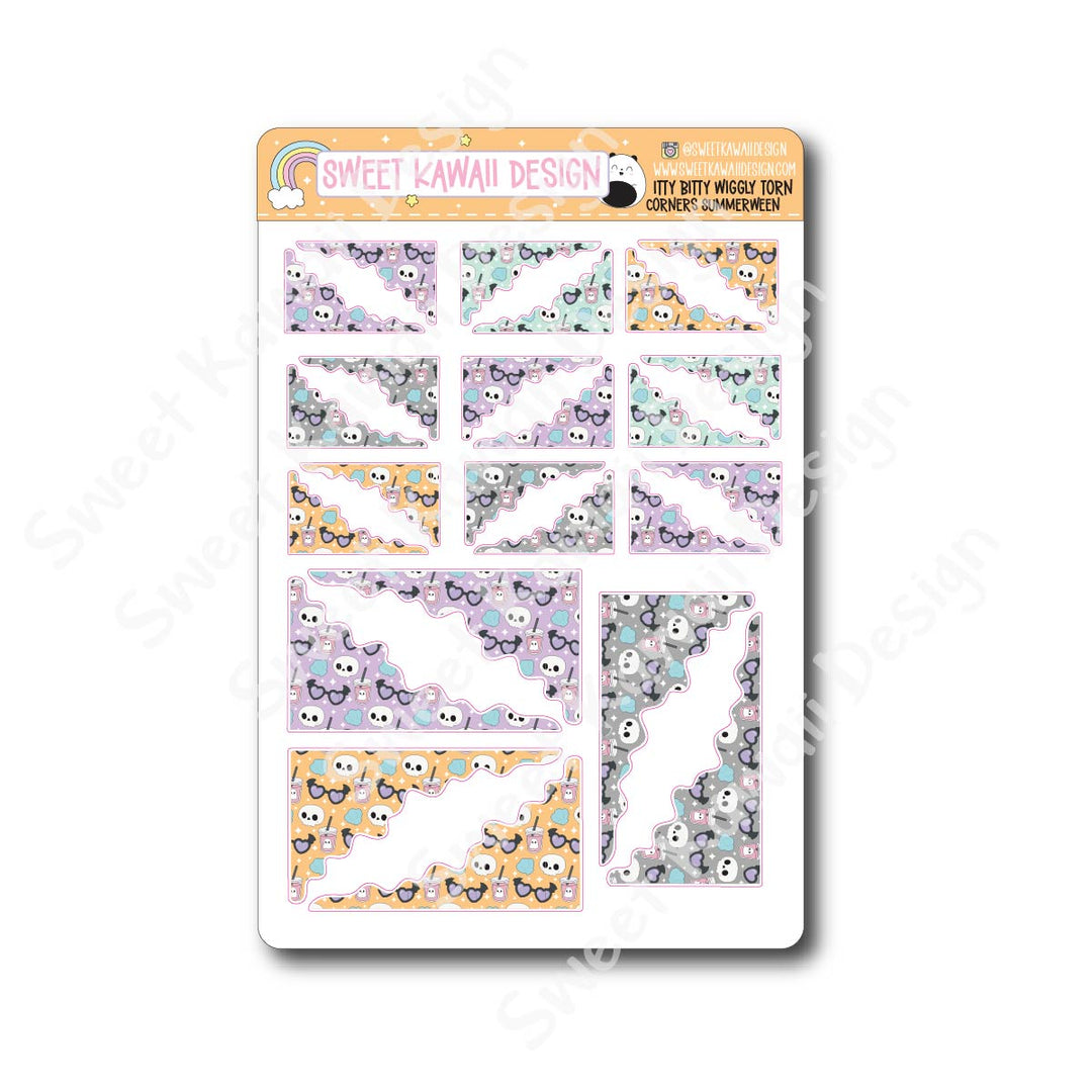 Kawaii Torn / Wiggly Corner Stickers - Summerween