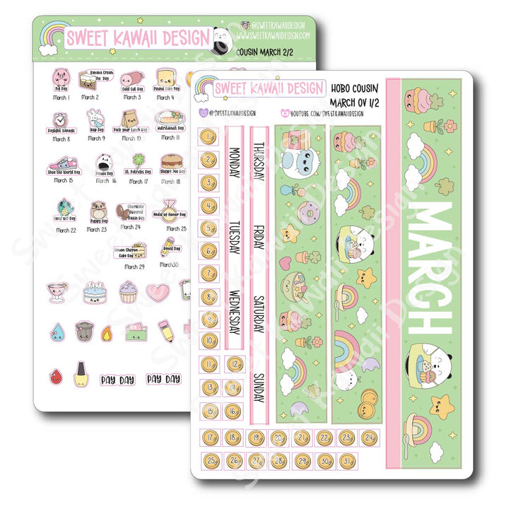 March 2026 Monthly Overview Stickers - Hobo COUSIN
