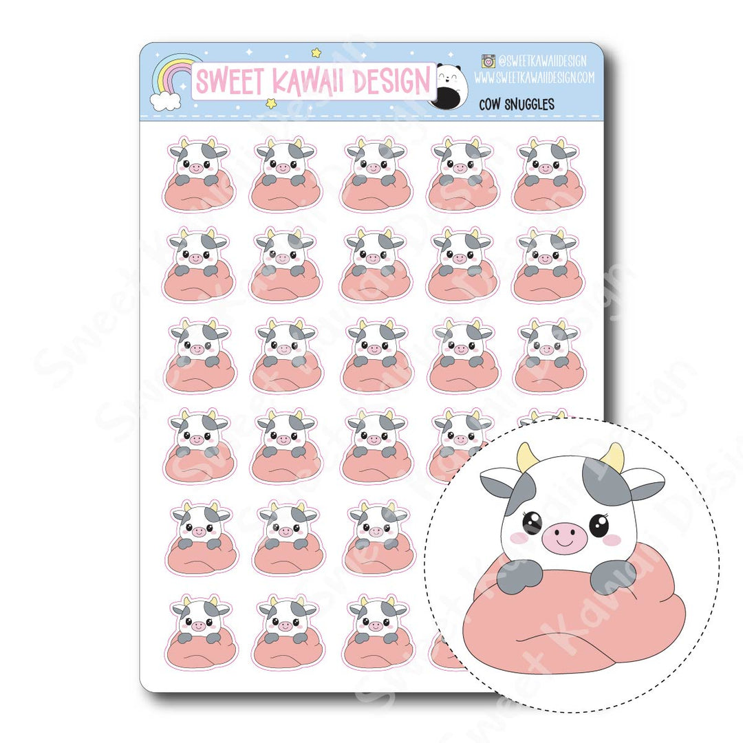 Kawaii Cow Snuggles Stickers