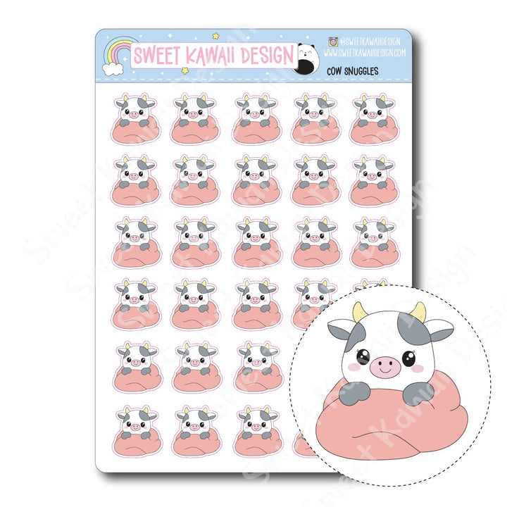 Kawaii Cow Snuggles Stickers