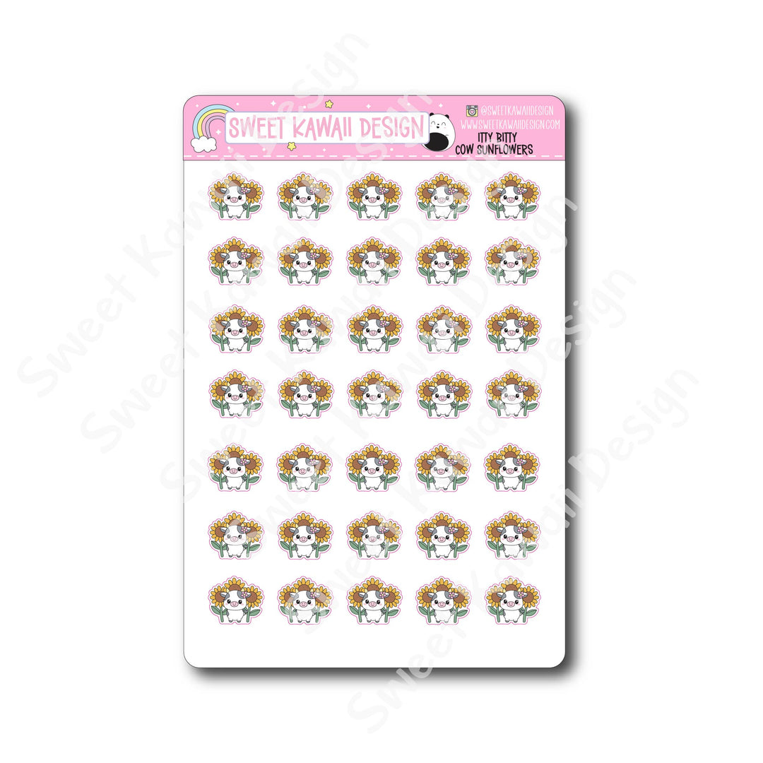 Kawaii Cow Stickers - Sunflowers
