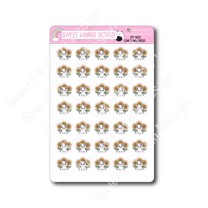 Kawaii Cow Stickers - Sunflowers