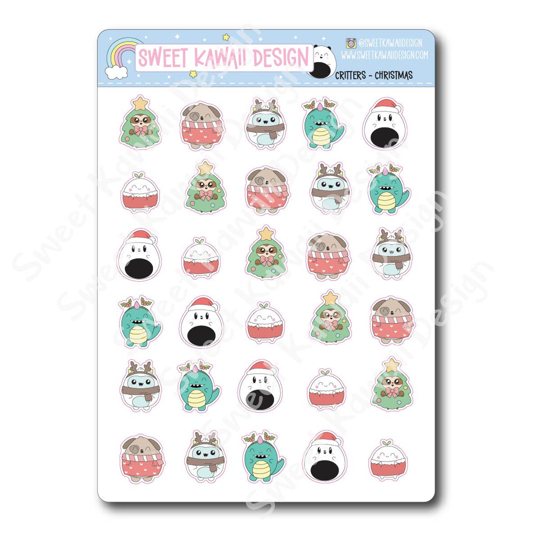 Kawaii Critter Christmas Stickers