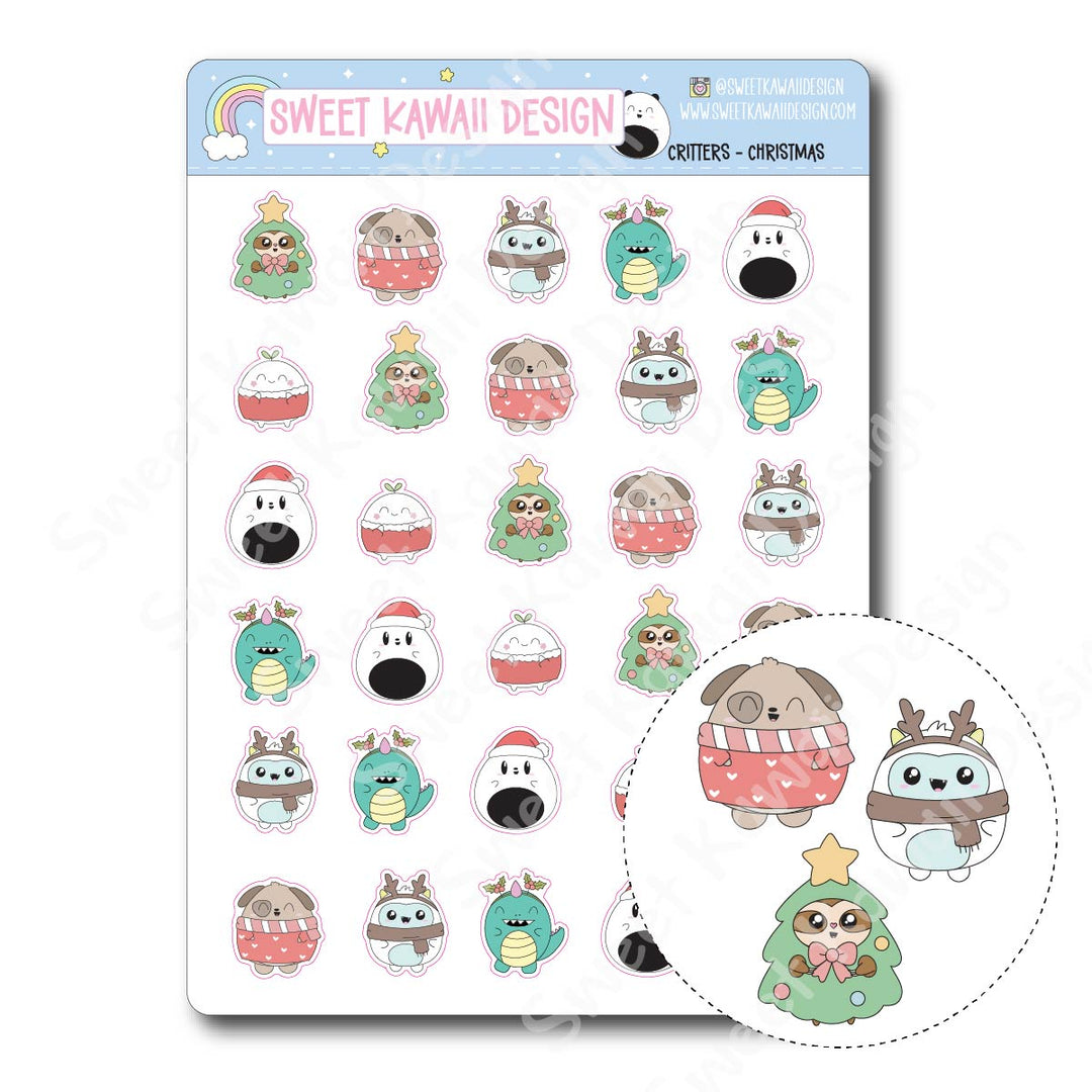Kawaii Critter Christmas Stickers