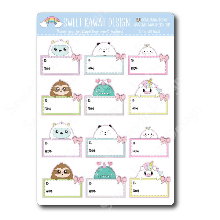 Kawaii Critter Gift Labels