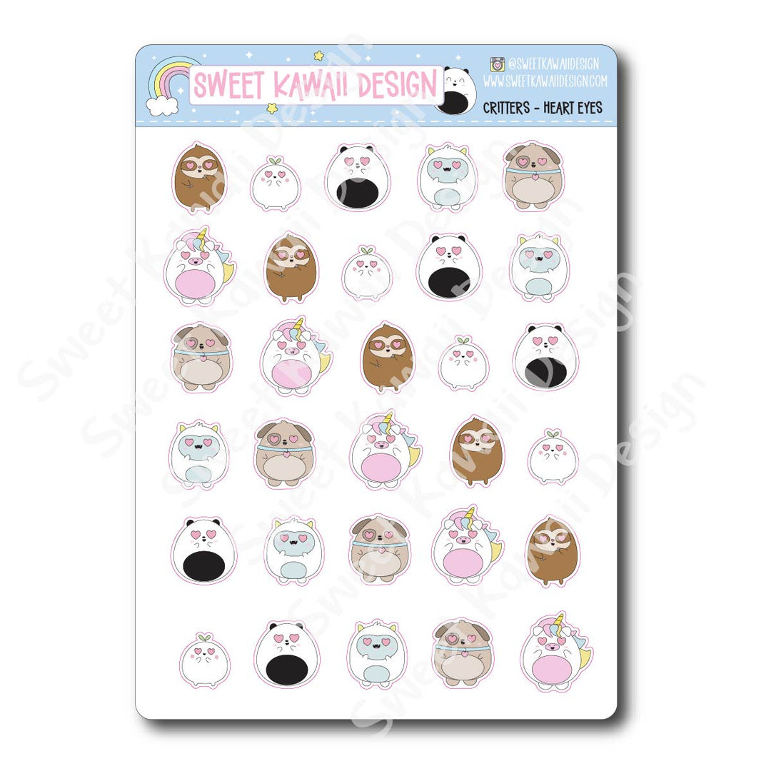 Kawaii Critter Stickers - Heart Eyes
